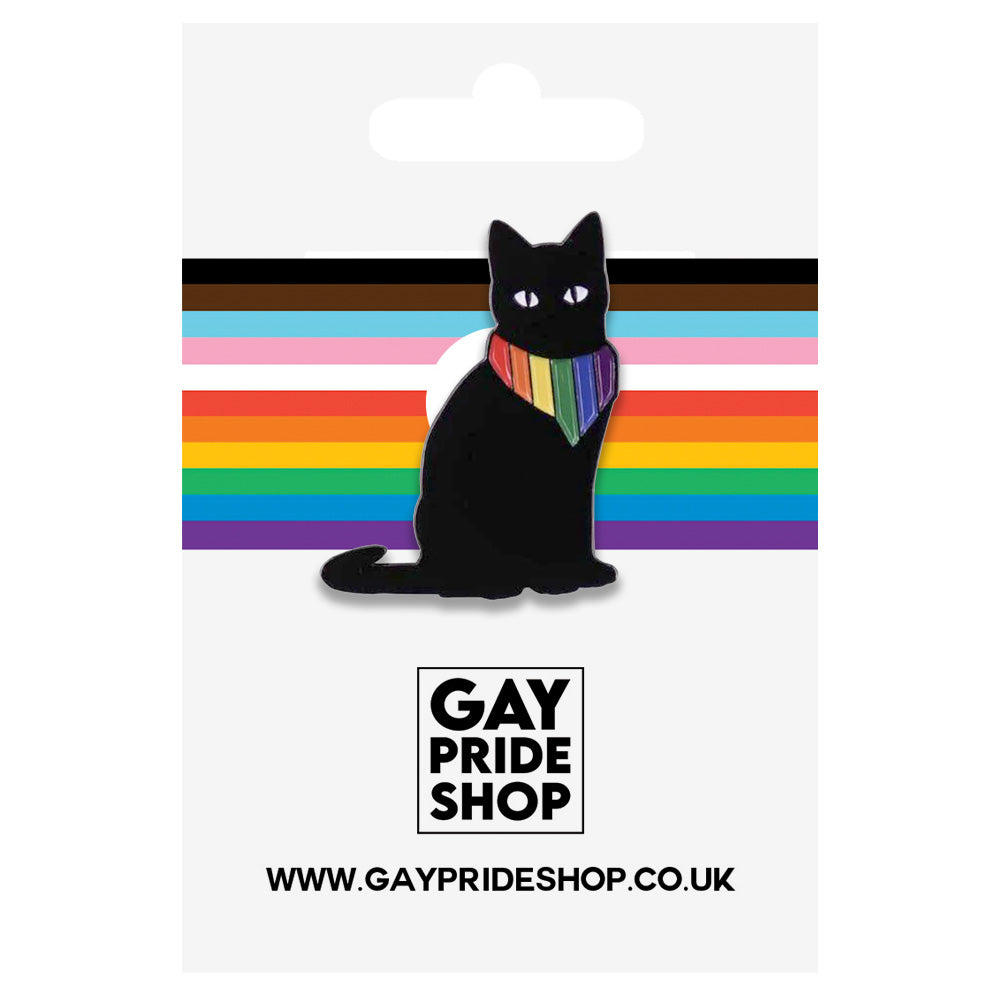 Black Cat With Rainbow Bandana Enamel Pin