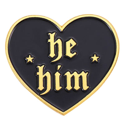 Pronoun Gothic Black Metal Heart Pin - He/Him