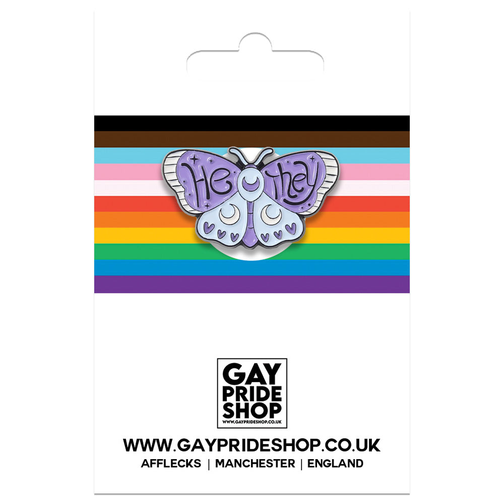 Butterfly Shape Metal Pronoun Pin - He/They