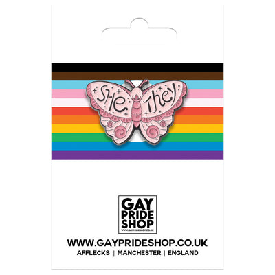 Butterfly Shape Metal Pronoun Pin - She/They