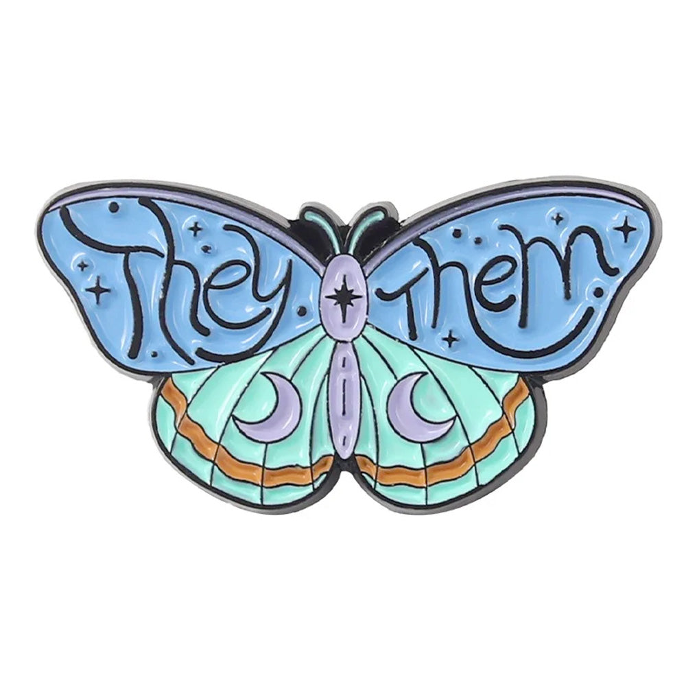 Butterfly Shape Metal Pronoun Pin - They/Them