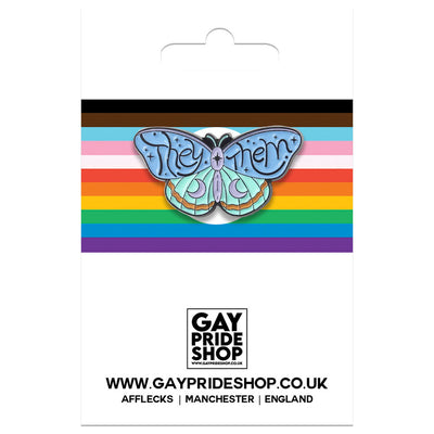 Butterfly Shape Metal Pronoun Pin - They/Them