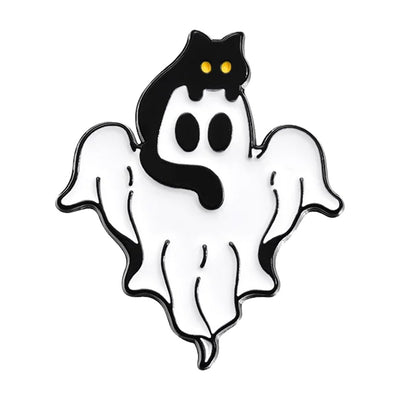 White Ghost Holding A Black Cat Metal & Enamel Pin