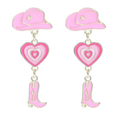 Chappell Roan Inspired Triple Drop Pink Cowgirl Earrings - Gold