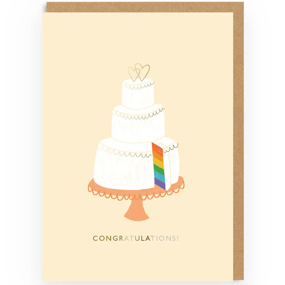 Congratulations (Wedding Cake with Rainbow Slice - Gay Wedding Card