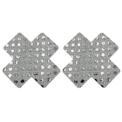 Nipple Pasties - Silver Glitter & Sequins Crosses