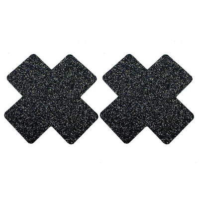 Nipple Pasties - Black Glitter Crosses