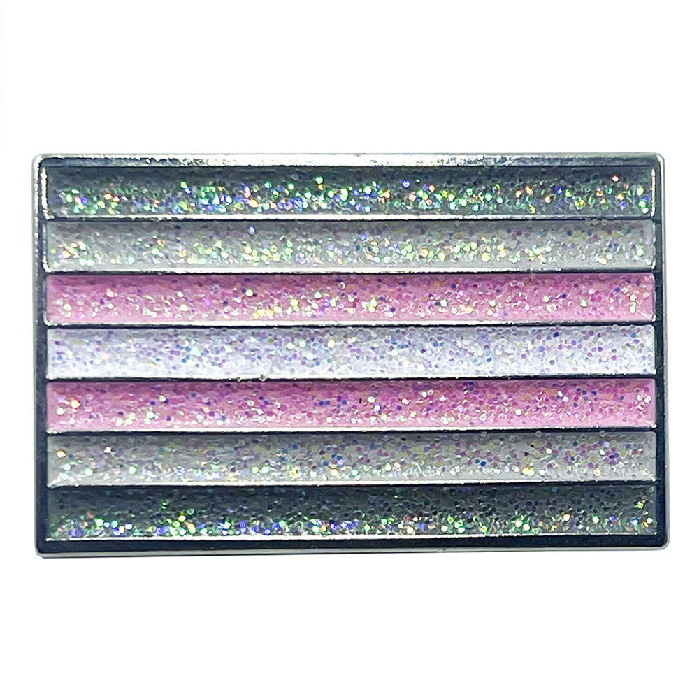 Demigirl Flag Silver Metal Rectangle Lapel Pin Badge - Glitter Version