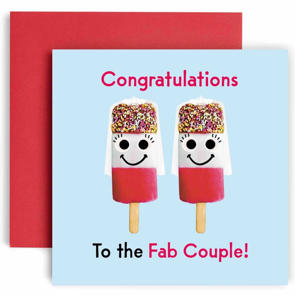 Congratulations To The Fab Couple (Fab Lollies in Veils) - Lesbian Wedding Card