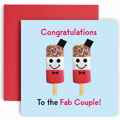 Congratulations To The Fab Couple (Fab Lollies in Top Hats) - Gay Wedding Card