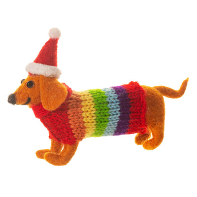 Felt Sausage Dog with Rainbow Jumper