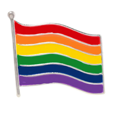 Gay Pride Rainbow Waving Flag Silver Plated Badge