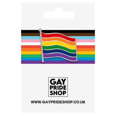 Gay Pride Rainbow Waving Flag Silver Plated Badge