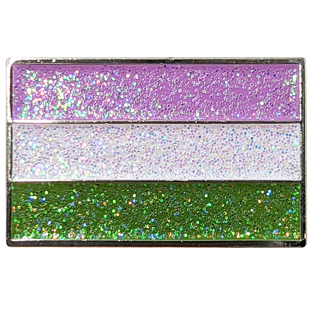 Genderqueer Metal Rectangle Lapel Pin Badge - Glitter Version