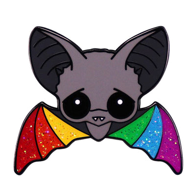 Gay Pride Rainbow Glitter Bat Enamel Pin