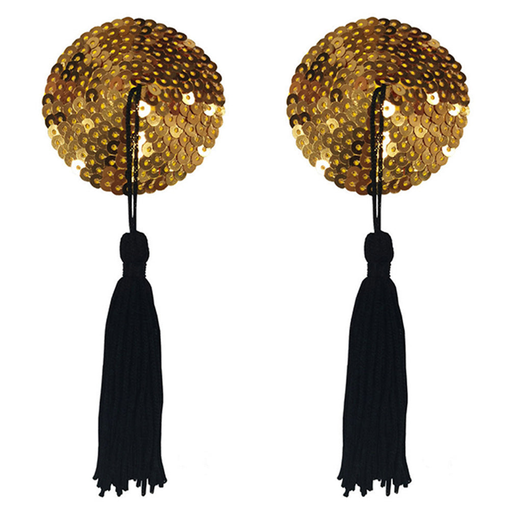 Nipple Tassels - Gold Sequin Circles With Black Tassels