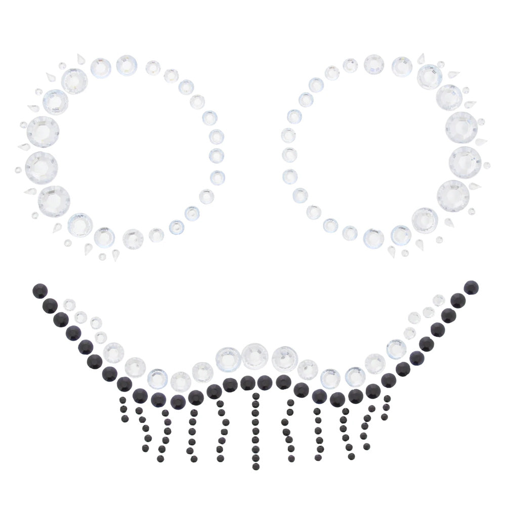 Halloween Face Jewels - Scary Skeleton (Black & Clear Gems)