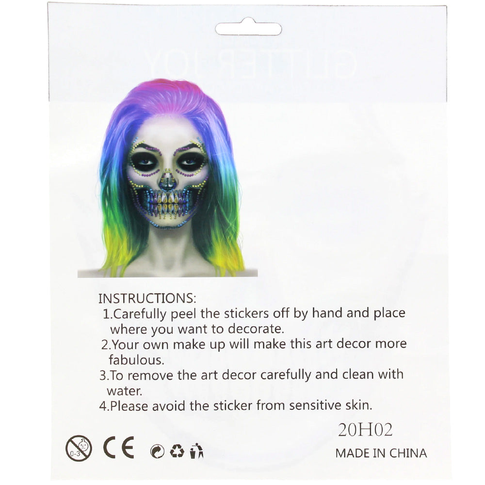 Halloween Face Jewels - Scary Skeleton (Rainbow Gems)