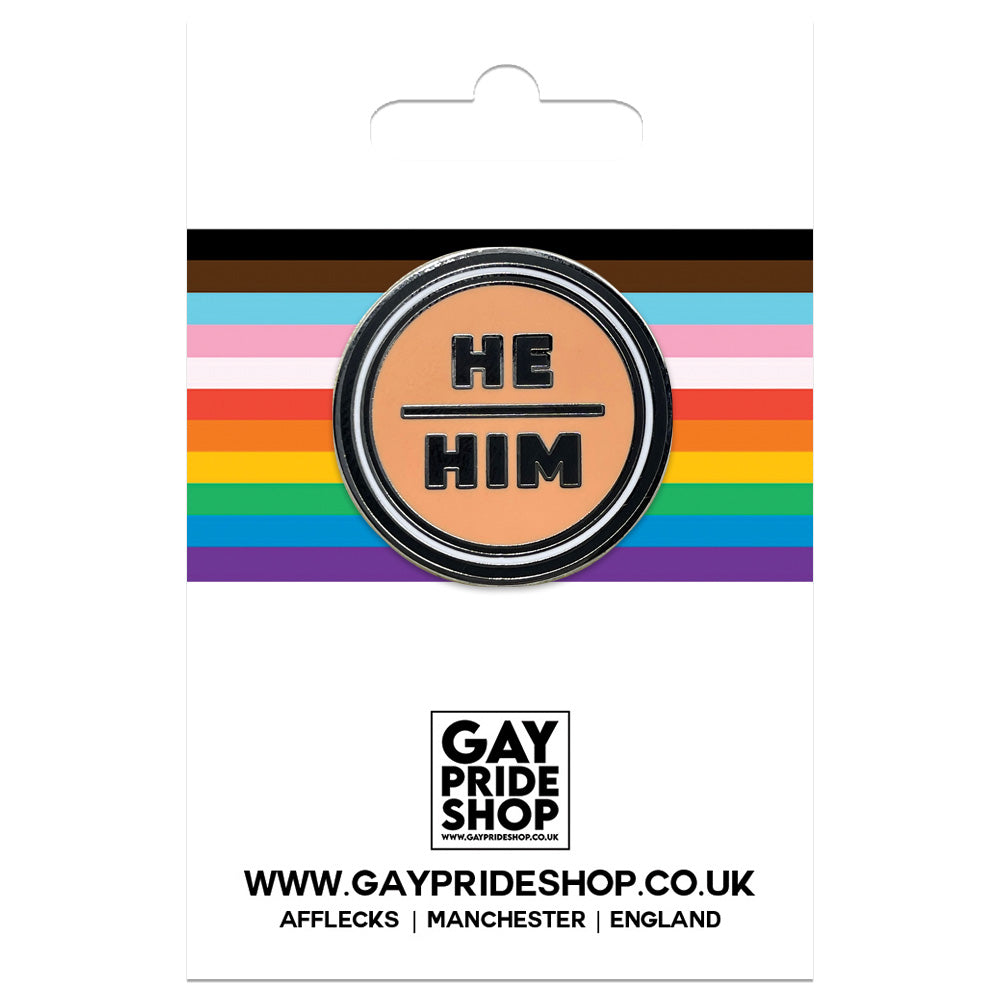 Pronoun He/Him Round Metal & Enamel Pin (Peach)