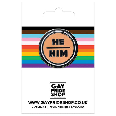 Pronoun He/Him Round Metal & Enamel Pin (Peach)