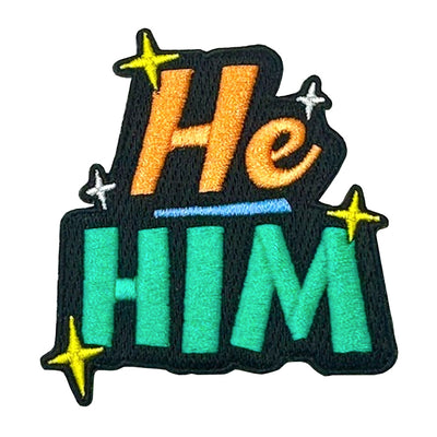 Pronoun He Him (Orange/Green) Embroidered Iron-On Patch