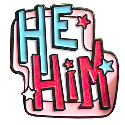 Pronoun He/Him Enamel Pin (Blue/Red/Pink)