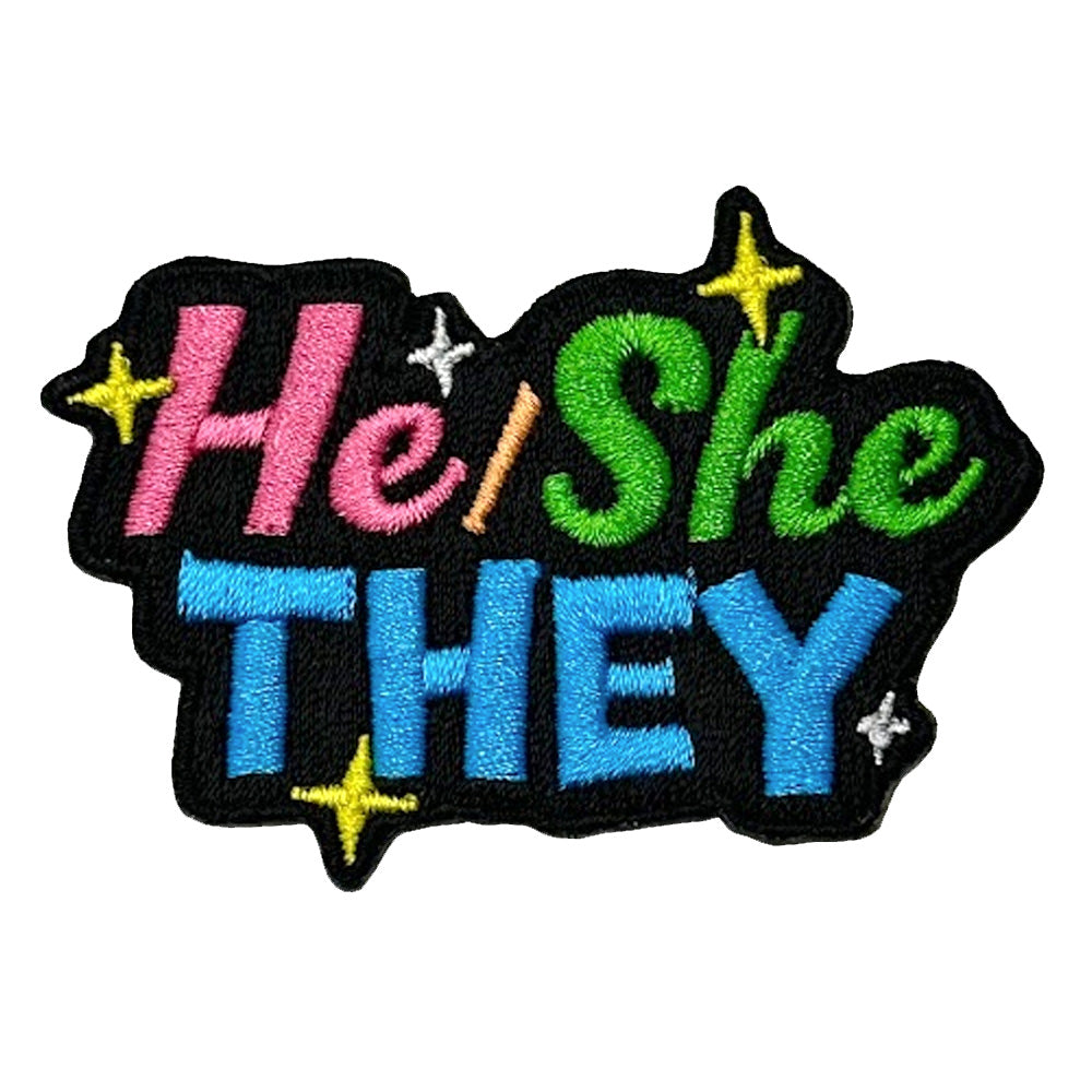 Pronoun He/She/They (Pink/Green/Blue) Embroidered Iron-On Patch – www ...