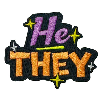 Pronoun He They (Yellow/Blue) Embroidered Iron-On Patch