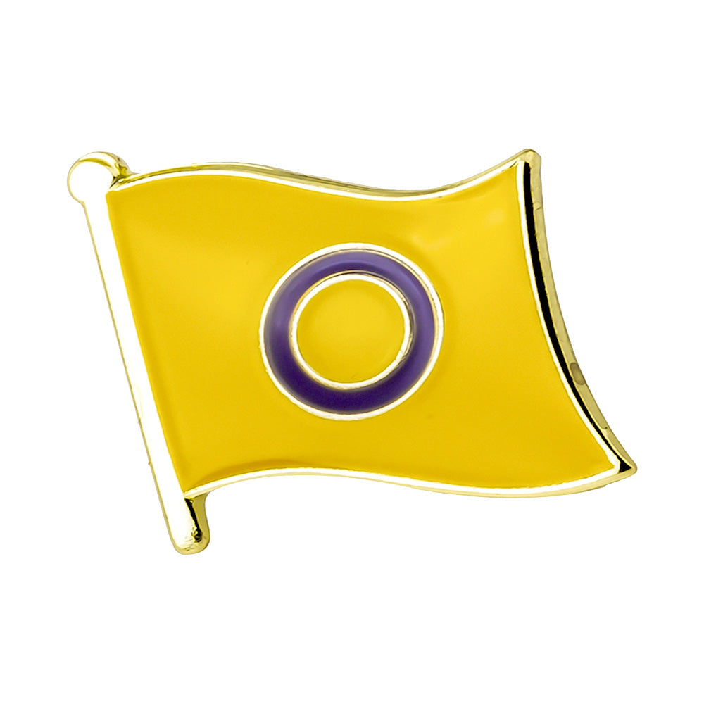 Intersex Mini Gold Metal Waving Flag Lapel Pin Badge