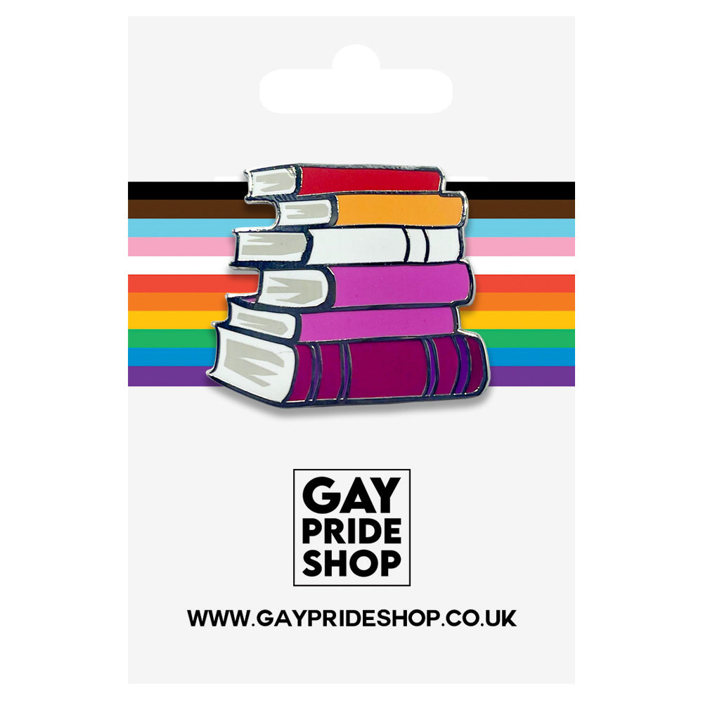 Lesbian Pride Rainbow Stack Of Books Metal Lapel Pin Badge