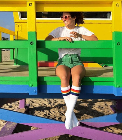 Pride Socks - LOVE Rainbow Tube Socks White (Knee High)