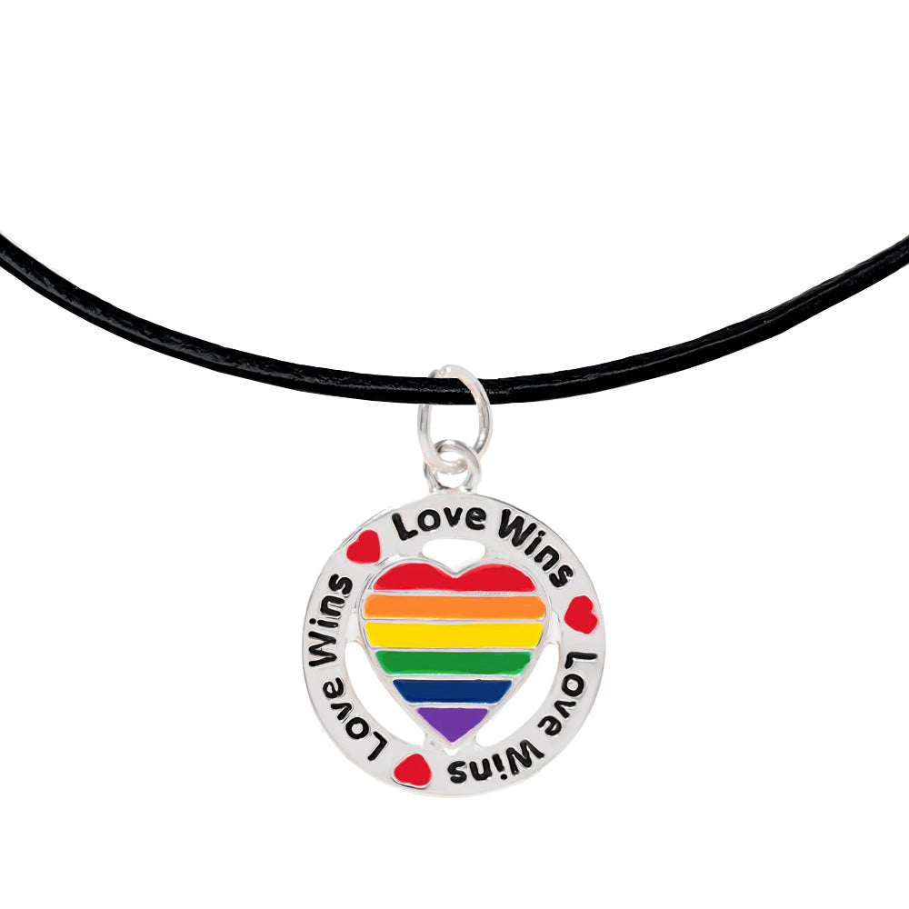 Love Wins Silver Plated Rectangle Charm Necklace