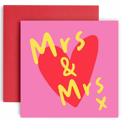 Mrs & Mrs X (Pink Heart) - Lesbian Wedding Card