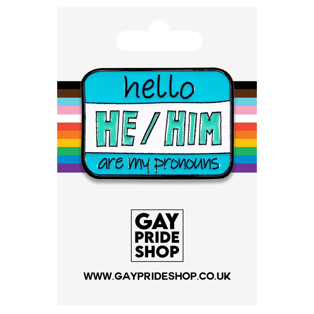 Name Badge Style Metal Pronoun Pin - He/Him (Green/White)