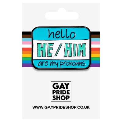 Name Badge Style Metal Pronoun Pin - He/Him (Green/White)