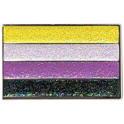 Non Binary Silver Metal Rectangle Lapel Pin Badge - Glitter Version