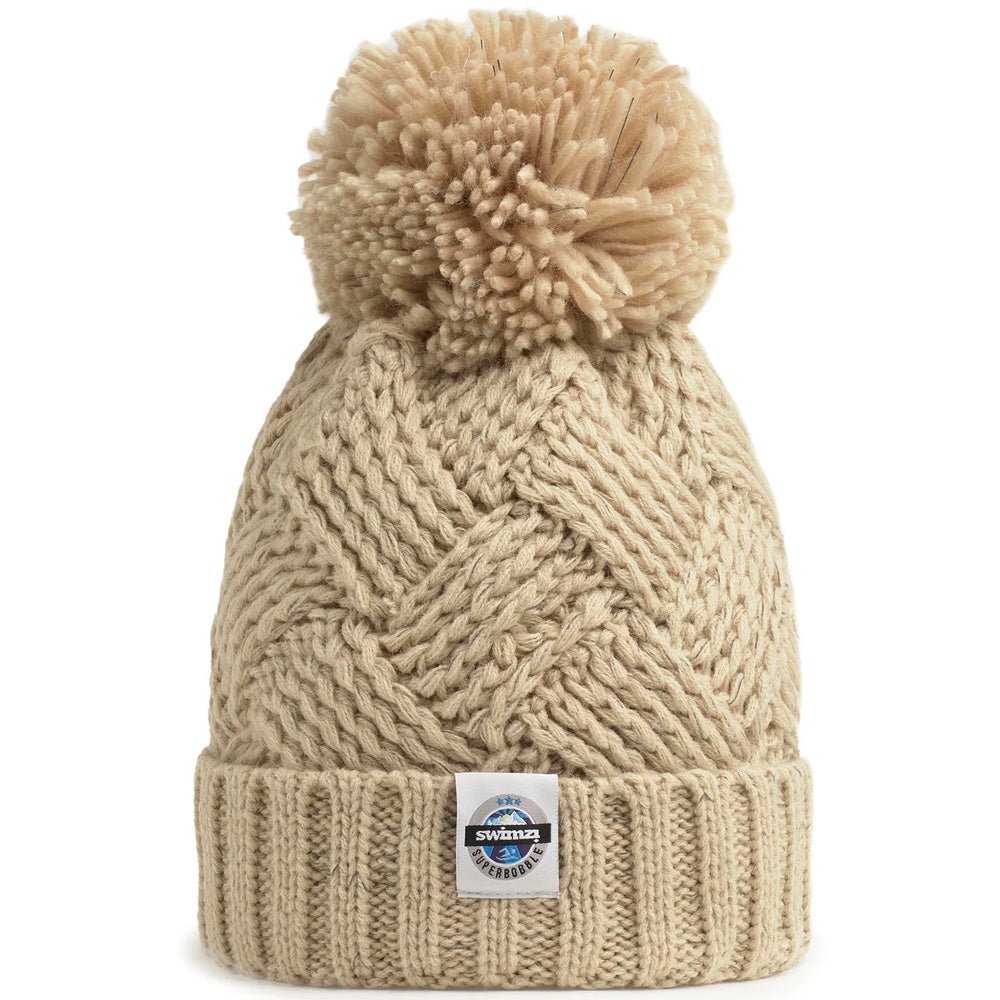 Reflective SuperBobble Hat - Oatmeal Patchwork Cable