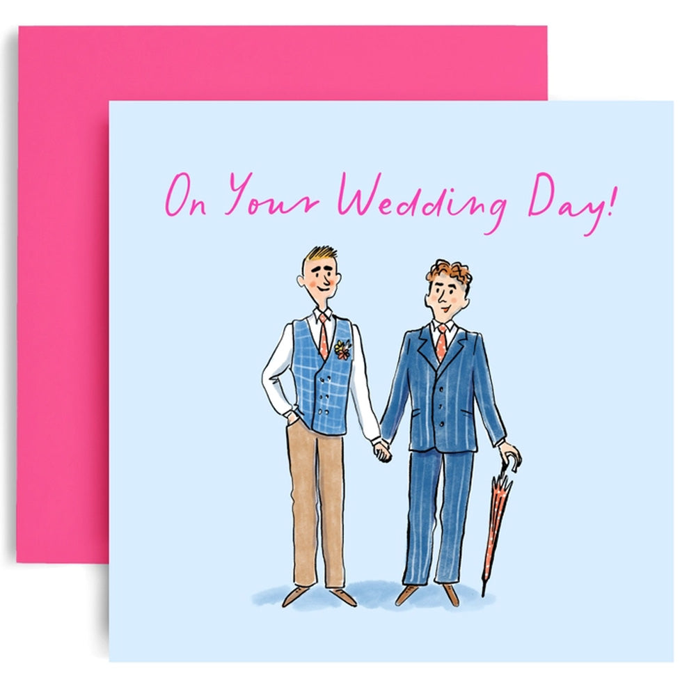 Watercolour Grooms On Your Wedding Day! - Gay Wedding Card