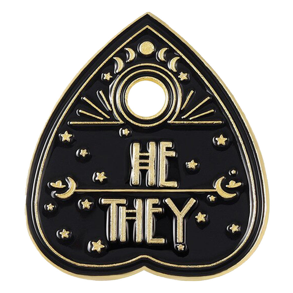 Ouija Board Planchette Metal Pronoun Pin - He/They