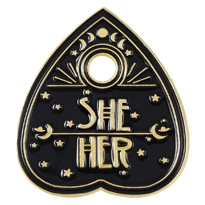 Ouija Board Planchette Metal Pronoun Pin - She/Her