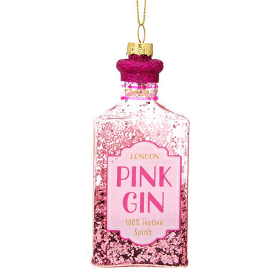 Christmas Decoration - Glass Pink Gin Bottle Bauble