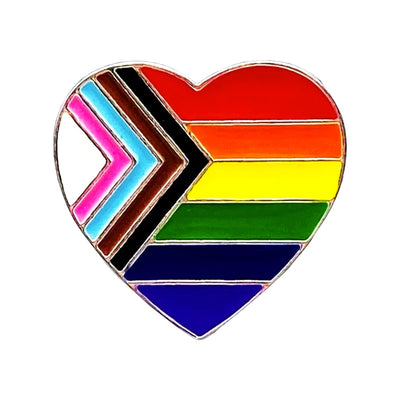 Progress Pride Silver Plated Heart Shaped Pin Badge