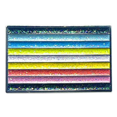 Queer Flag Silver Metal Rectangle Lapel Pin Badge - Glitter Version