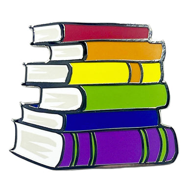 Gay Pride Rainbow Stack Of Books Metal Lapel Pin Badge