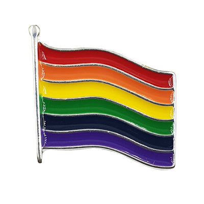 Gay Pride Rainbow Flag Silver Plated Blowing Flag Badge