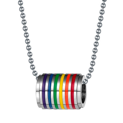 Gay Pride Rainbow Stainless Steel Cylinder Necklace