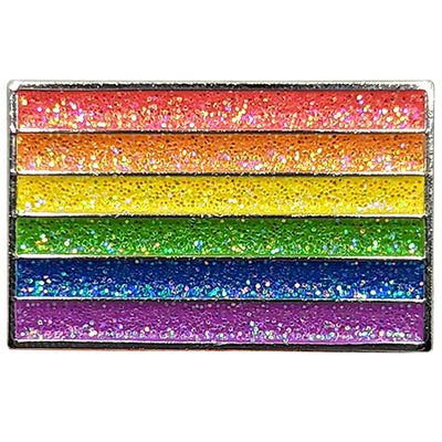 Gay Pride Rainbow Metal Rectangle Lapel Pin Badge - Glitter Version