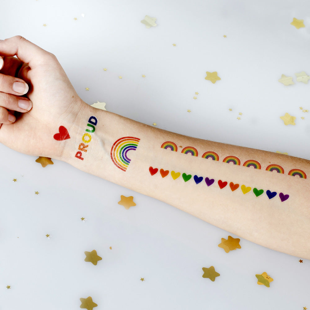 Gay Pride Rainbow Temporary Tattoos (46 Tattoos x 2 Sheets)