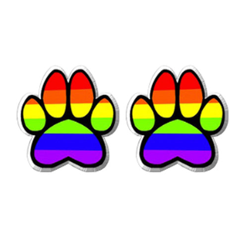 Gay Pride Rainbow Paw Print Earrings