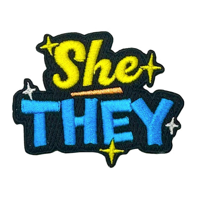 Pronoun She They (Yellow/Blue) Embroidered Iron-On Patch